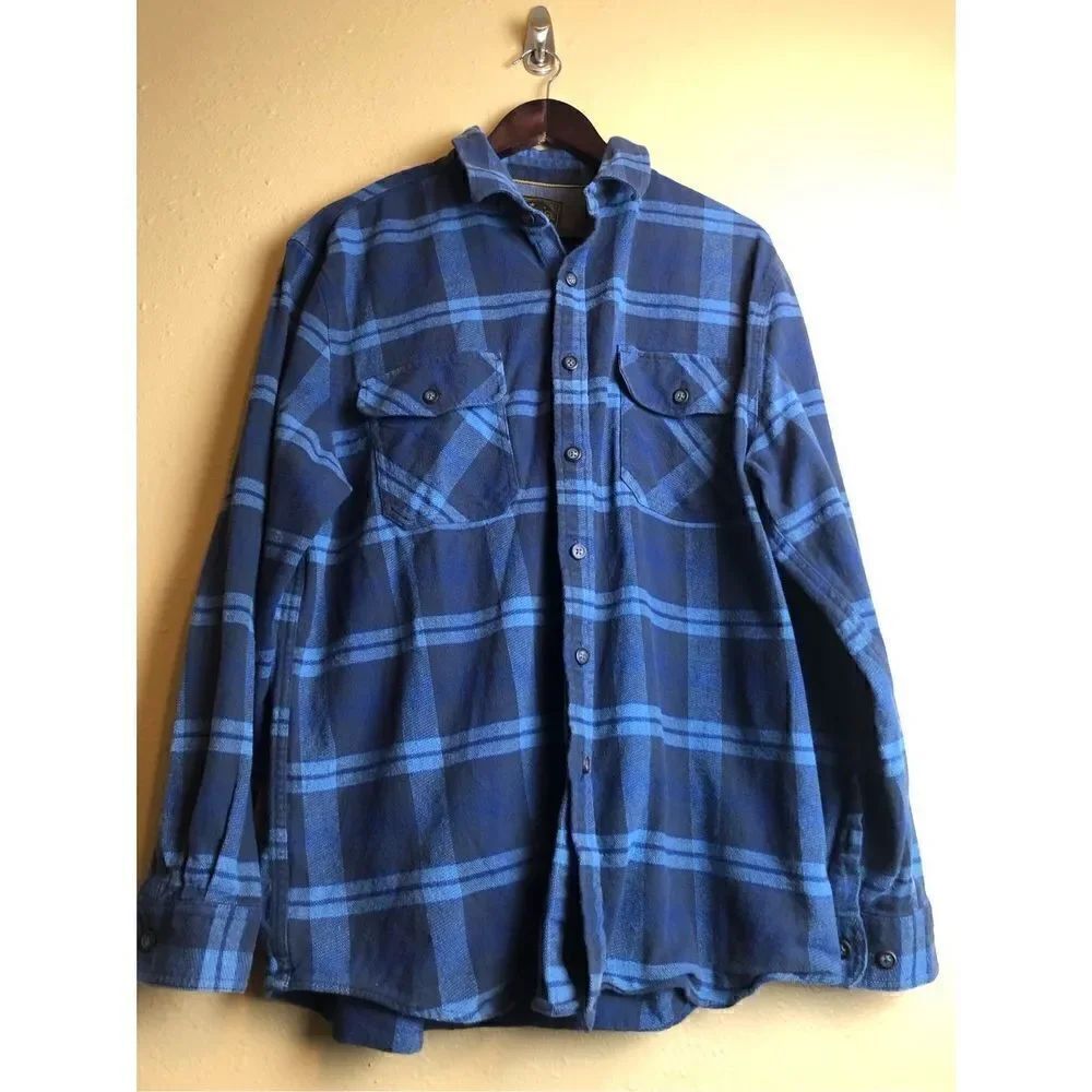 Anchorage Expedition Flannel Shirt Mens Blue Plaid Long Sleeve Button size XL